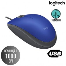 Mouse com Fio USB Clique Silencioso Design Ambidestro 1000Dpi M110 Logitech Azul